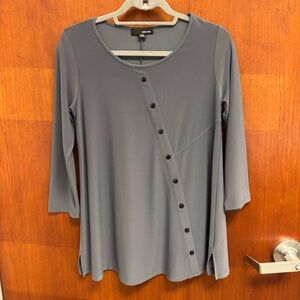 Sun Kim Gray Tunic Lagenlook Loose Flowy Stretch size XS